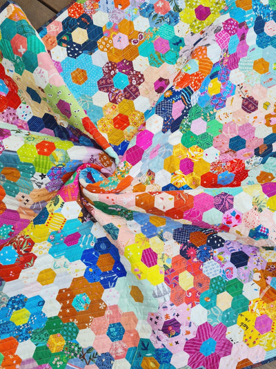 Spring Whimsy - A Scrappy Hexie Flower Quilt